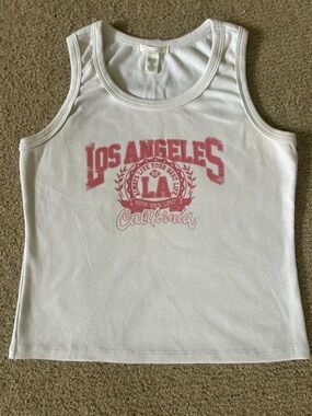 Full Tilt White Tank Top with Pink Los Angeles Graphic size L